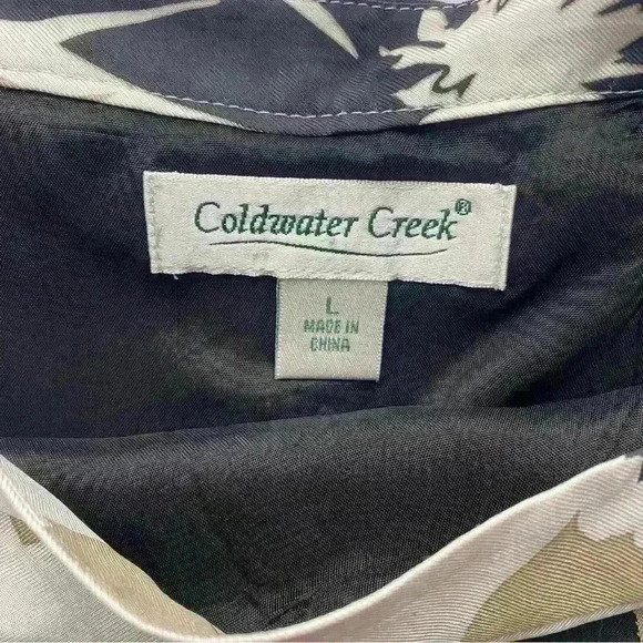 100% silk, Coldwater Creek Cream,black,floral,90’s Vintage,Women's midi SZ-L - Picture 8 of 9